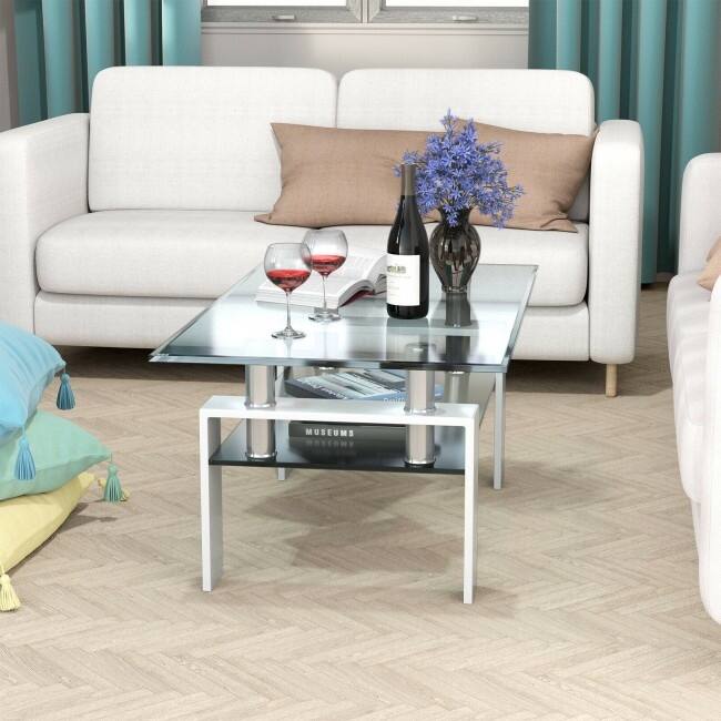 Rectangle Glass Coffee Table with Metal Legs for Living Room - 39" x 23.5" x 17.5"