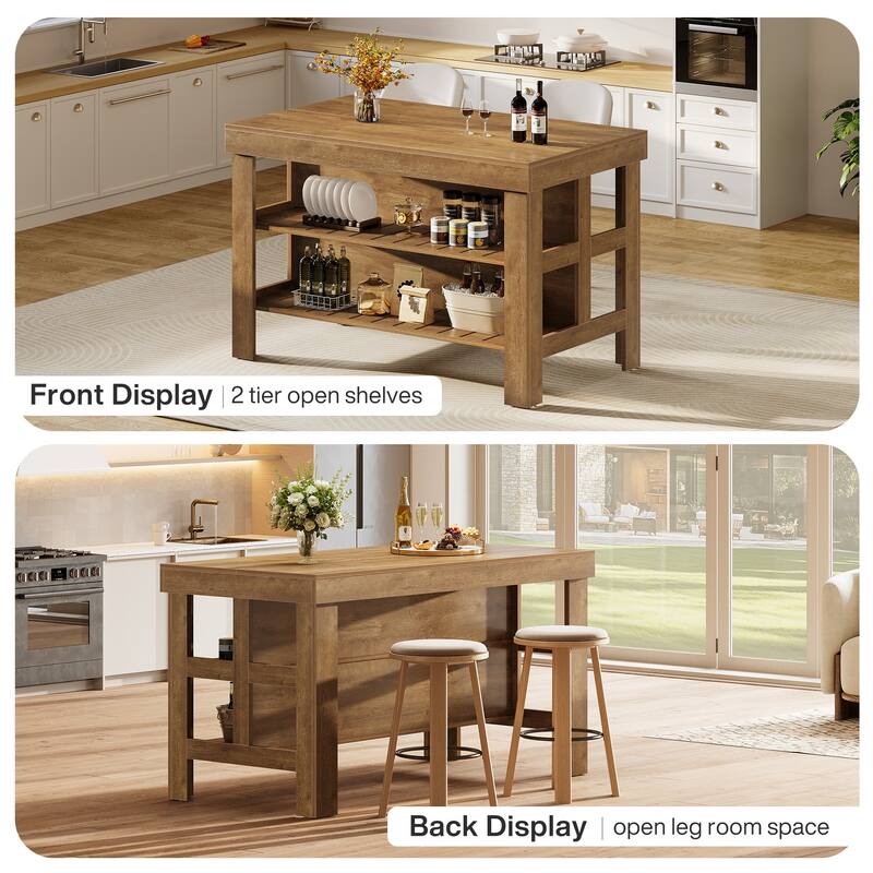 55.1-Inch Kitchen Island with Seating and Storage Shelves