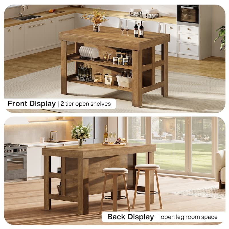 Kitchen Island with Seating and Storage Shelves