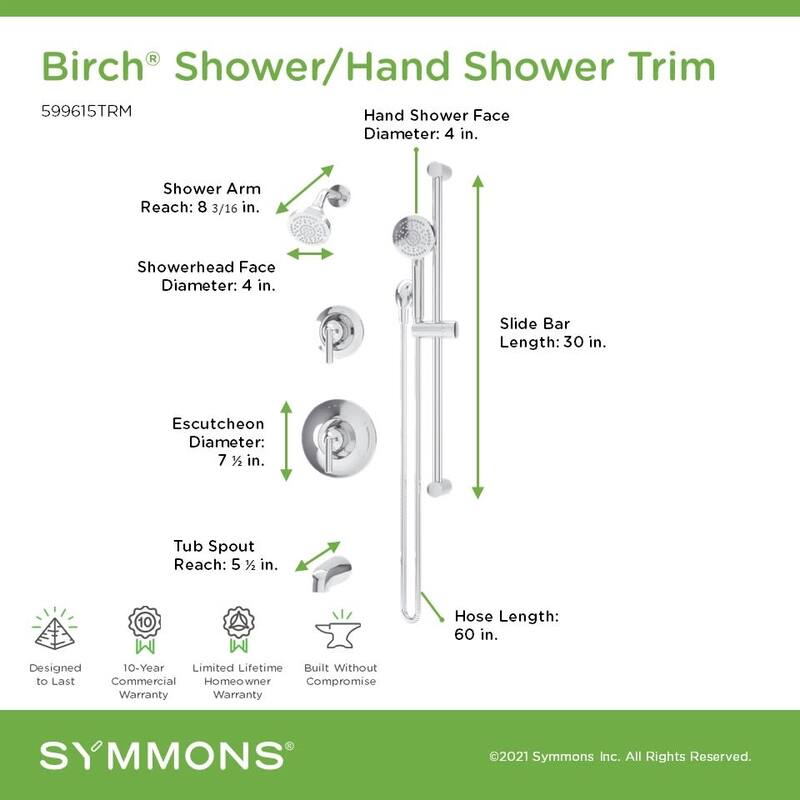 Symmons 599615TRM Birch Tub and Shower Trim Package with 1.5 GPM