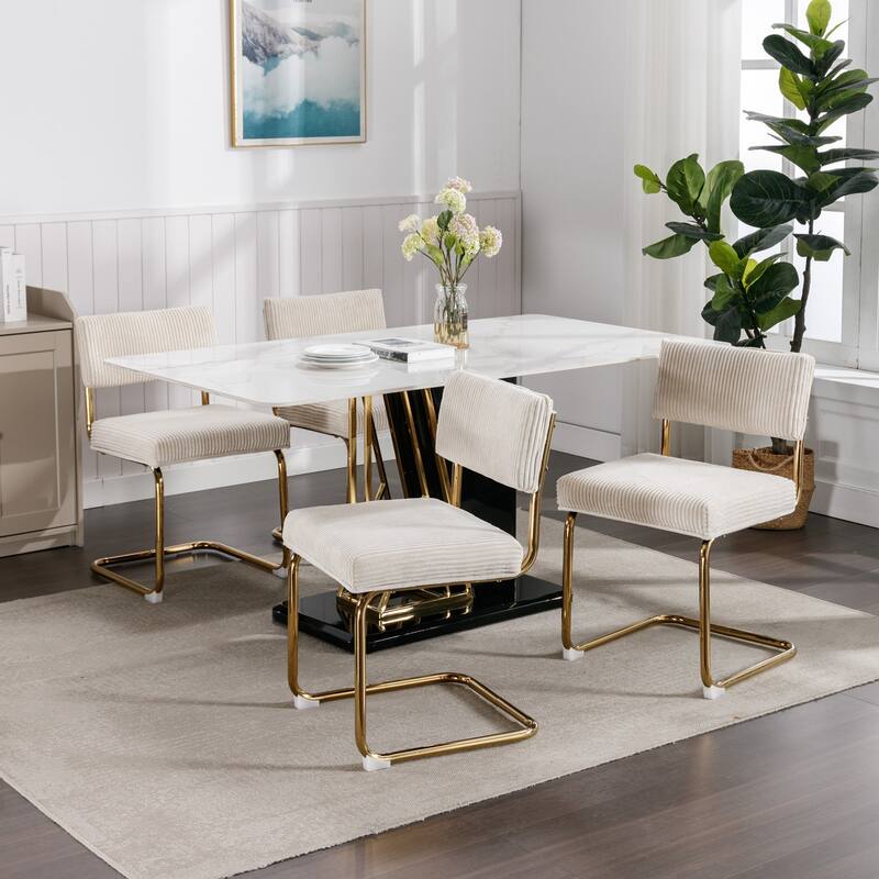 Armless Dining Chairs with Channel Tufting, Decorative Chairs with Gold Base Side Chairs Set of 2 for Dining Foom
