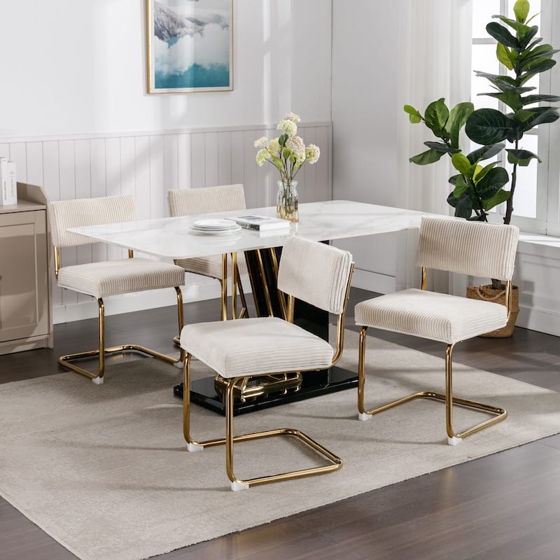 GDFStudio Modern Armless Dining Chairs with Corduroy Fabric and Gold Metal Base (Set of 2)