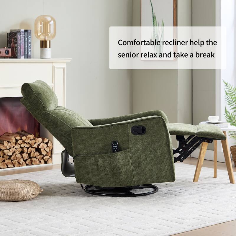 Heat Massage Manual Recliner Chair with Rocker and Swivel in Fabric for Living Room