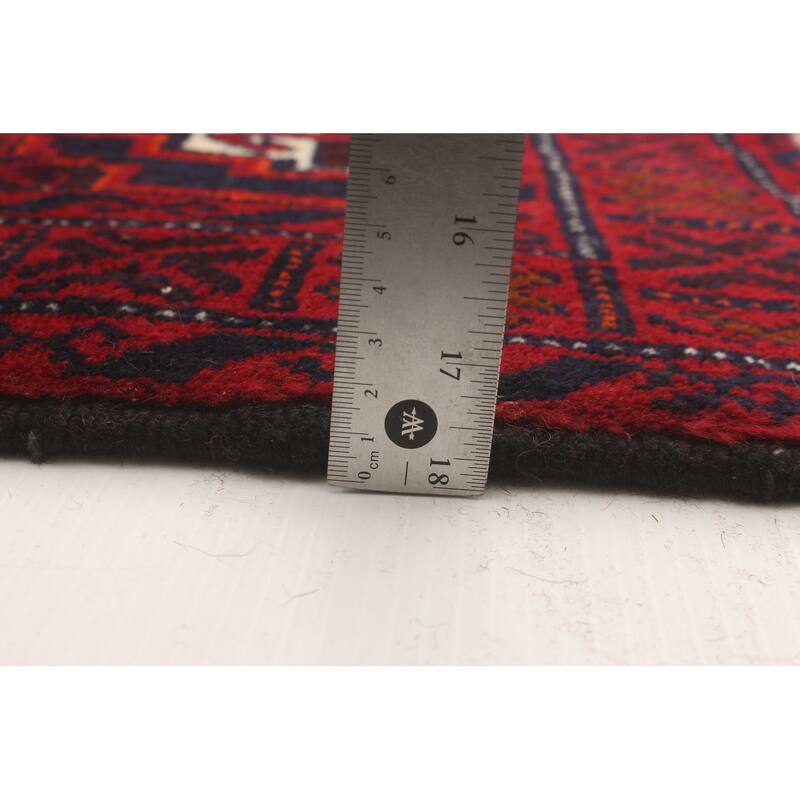 Hand-knotted Rizbaft Navy, Red Wool Rug - 3'4 x 6'1/3'4" x 6'1"