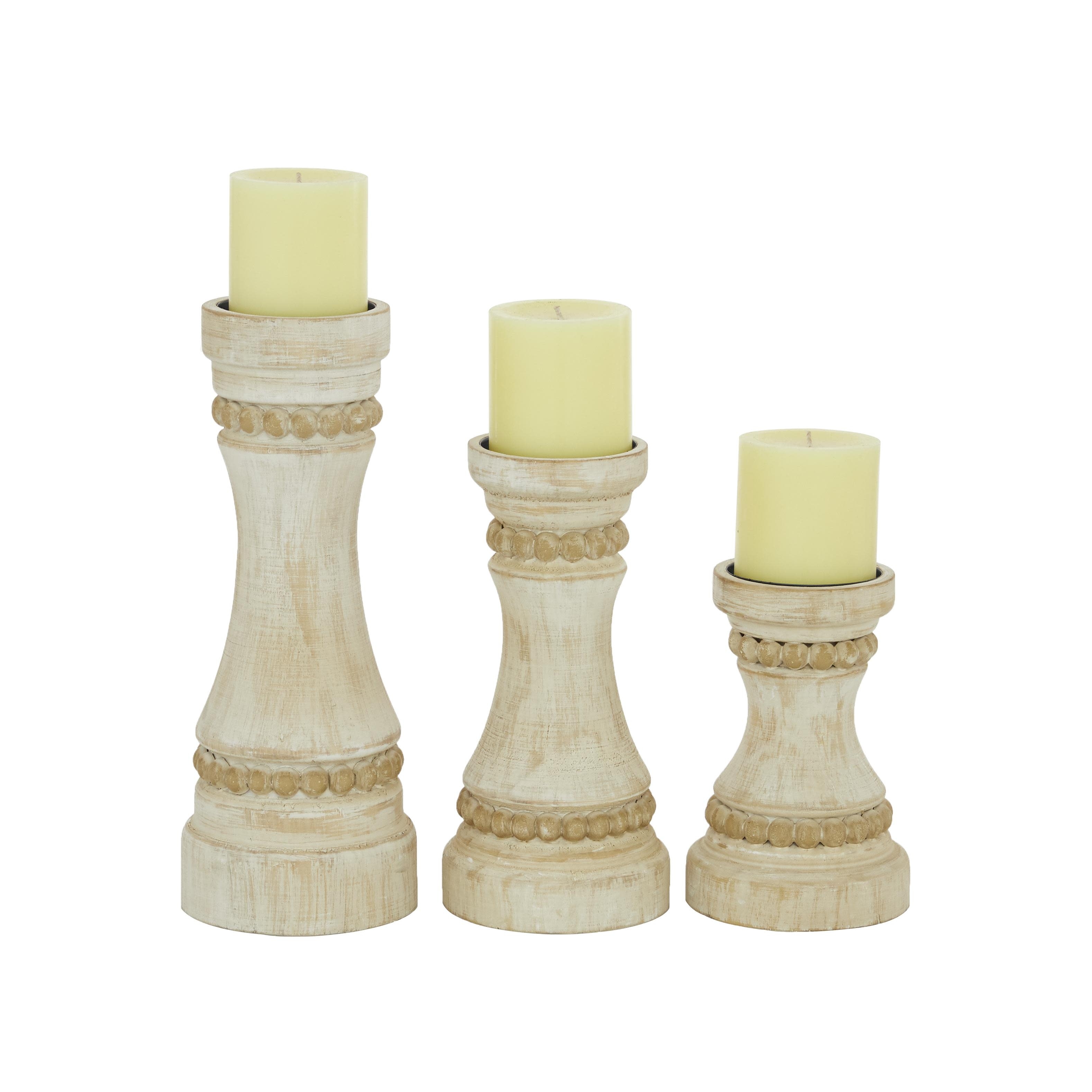 Roche River Decor - Wood Candle Holder - Set of 3 Cream