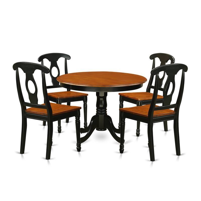 East West Furniture 5 Piece Kitchen Table Set- a Dining Table with Pedestal and 4 Dining Chair(Finish Options)