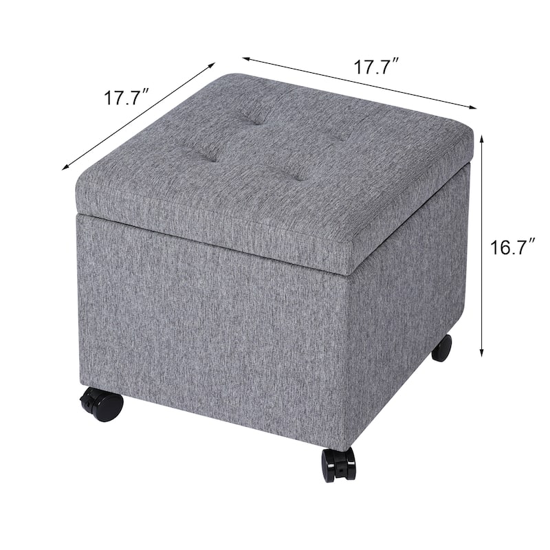 Adeco Bonded Leather Storage Ottoman Square Tufted Cube Footstool