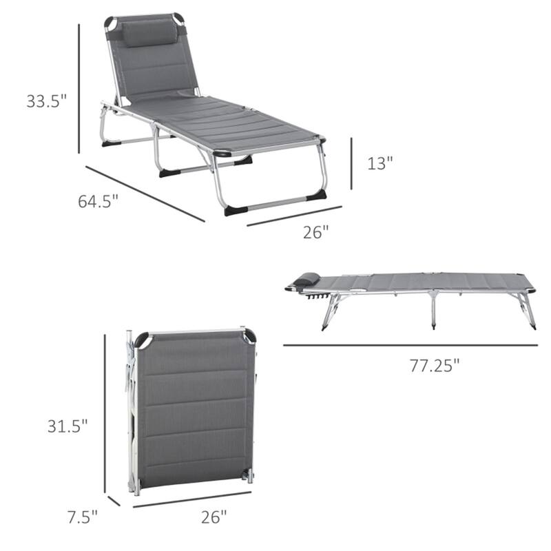 Lounge Chair Adjustable Recliner with Cotton Padded Seat Head Pillow Aluminum Frame for Pool Beach and Outdoor Use