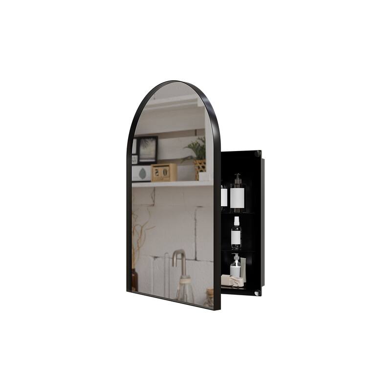 18x24 Inch Metal Corner Medicine Cabinet with Arched Mirror, Adjustable Glass Shelves, Space-Saving Bathroom Storage