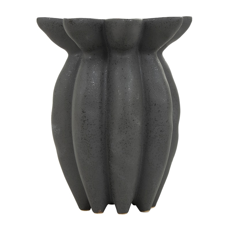 Black Ceramic Speckle Textured Vase with Tulip Style Opening