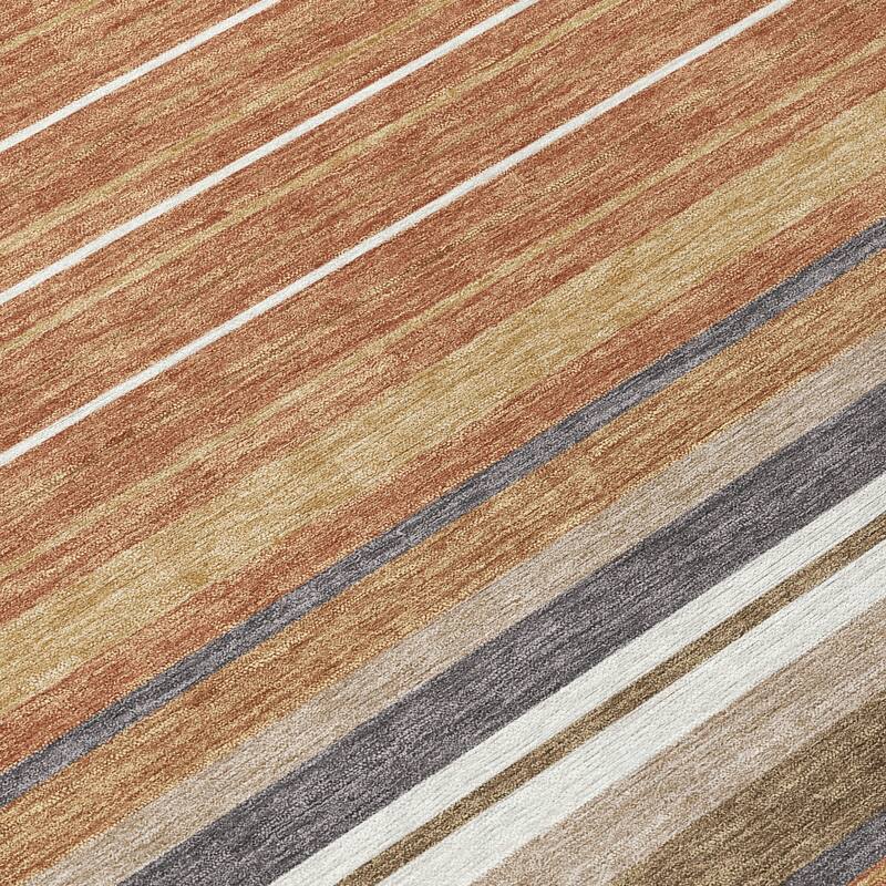 Machine Washable Indoor/ Outdoor Modern Stripes Chantille Rug