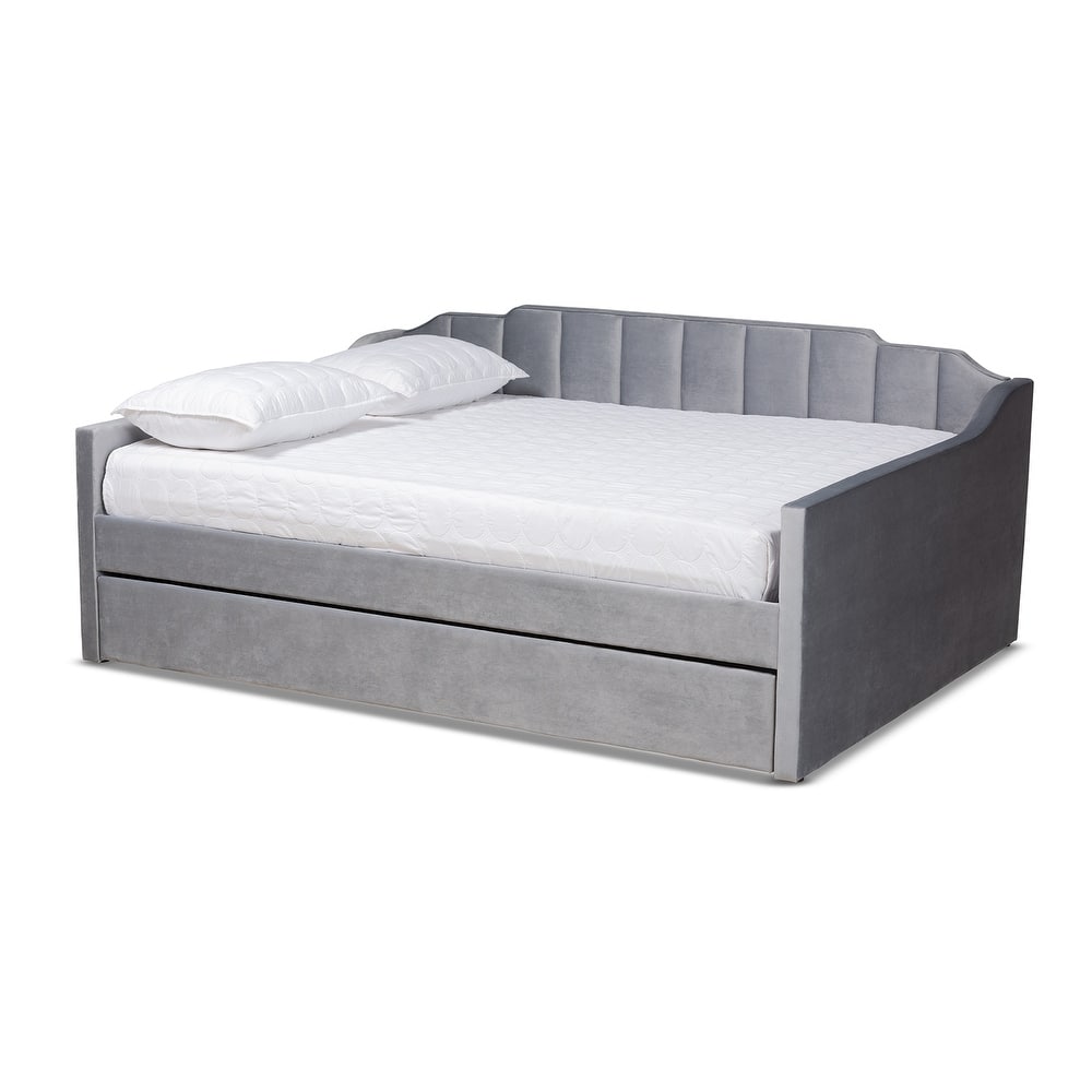 Lennon Modern and Contemporary Velvet Fabric Daybed with Trundle