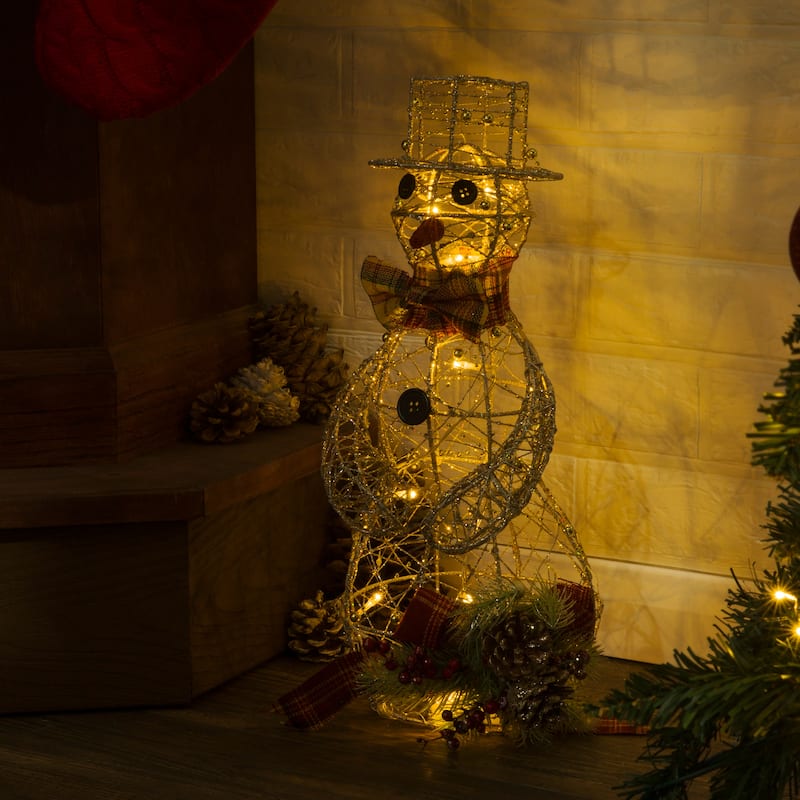 Alpine Corporation Gold Wire Holiday Décor Snowman with Warm White LED Lights