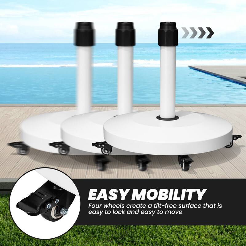 55 lbs Patio Market Umbrella Base Stand Cement/Concrete Weights Base Holder with Wheels - Dia. 18.9" x 18.1" high