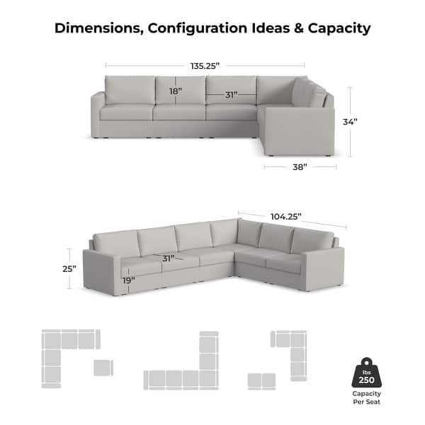 dimension image slide 0 of 2, Flex 6-seat Upholstered Modular Sectional by Flexsteel - 134" x 35" x 103"