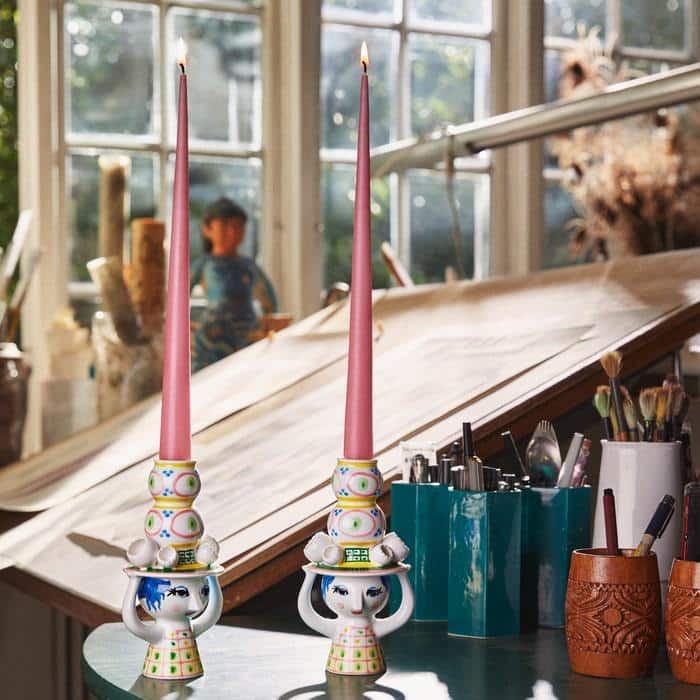 Bjørn Wiinblad Lady With Hat Candle Holder, Pink, H: 6.3" - H: 6.3"