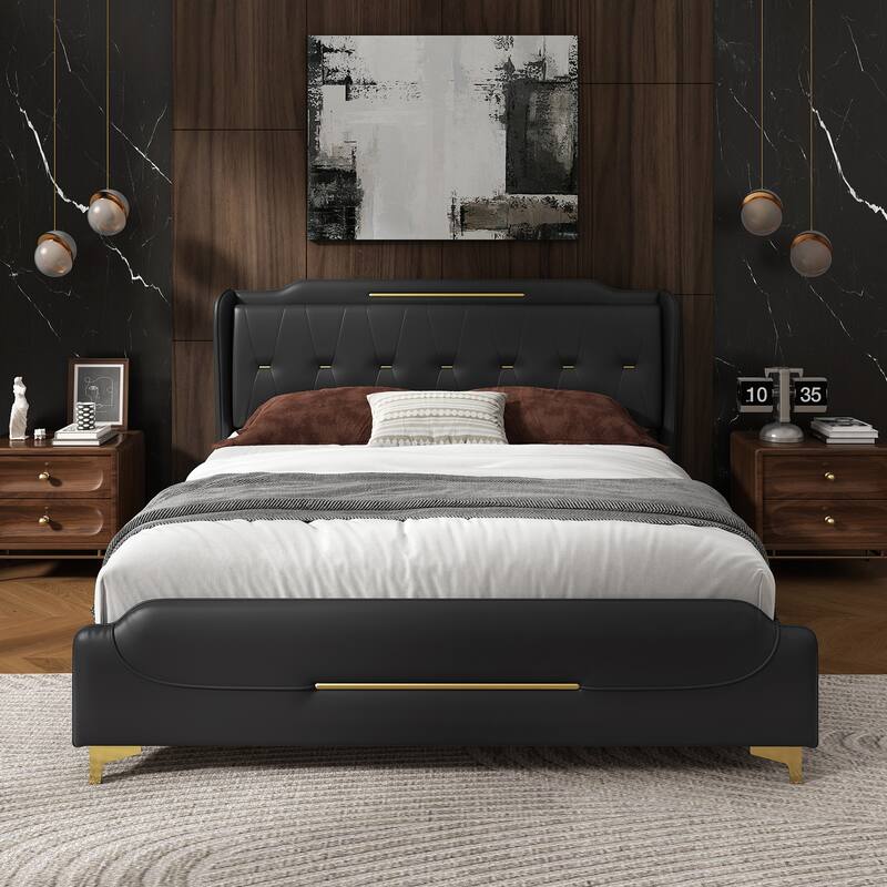 Queen Platform Bed - PU Leather - Wingback Style