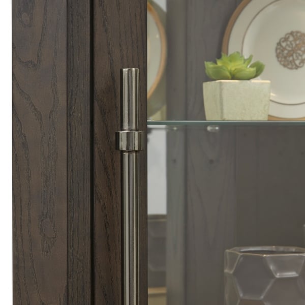 Delacora Hm P021674 Newcastle 84 Wide 6 Shelf Glass Veneer And Wood Curio Display Corner Cabinet Dark Oak Brown Overstock 29873967