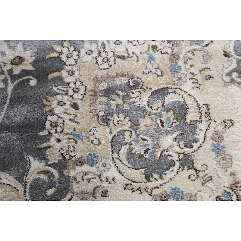 Grey Floral Medallion Transitional Turkish Rug Oriental Carpet