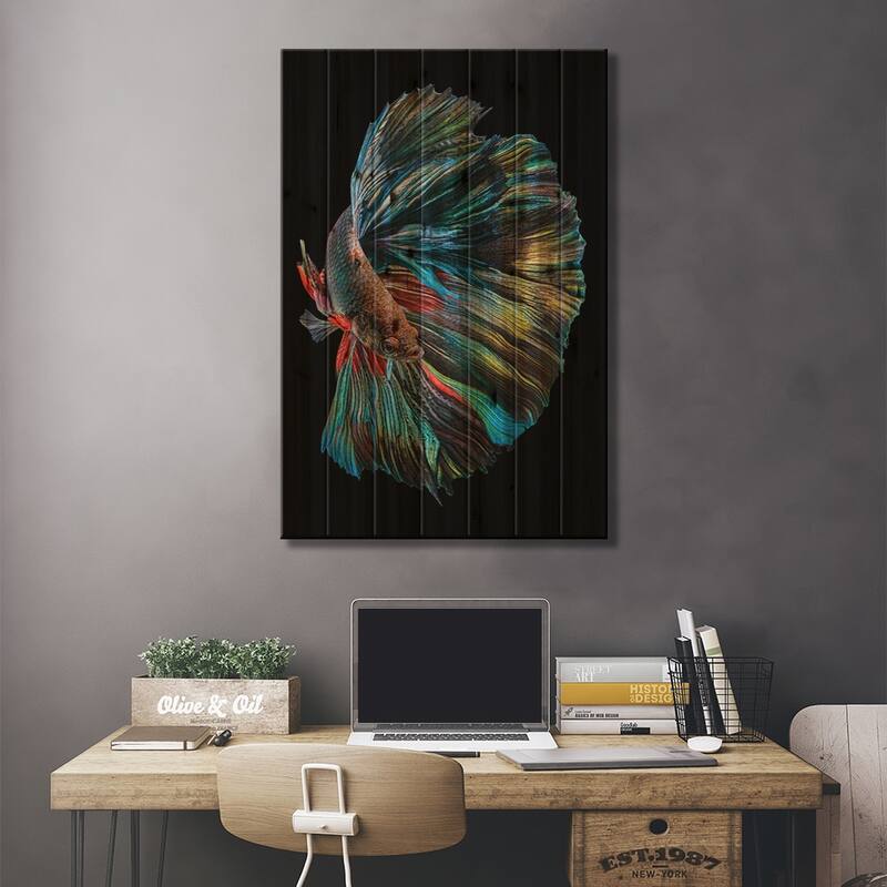 The Betta Fish Print On Wood by Andi Halil - Multi-Color