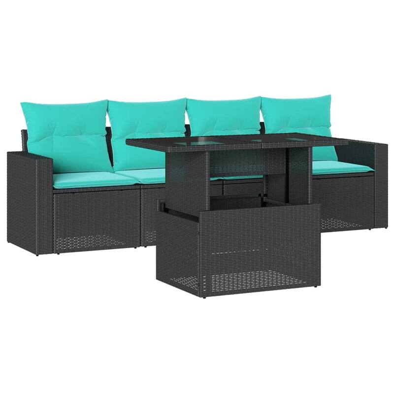 vidaXL Patio Sofa Set with Cushions and Table Outdoor 5 Piece Poly Rattan - 21.7 x 24.4 x 27.2