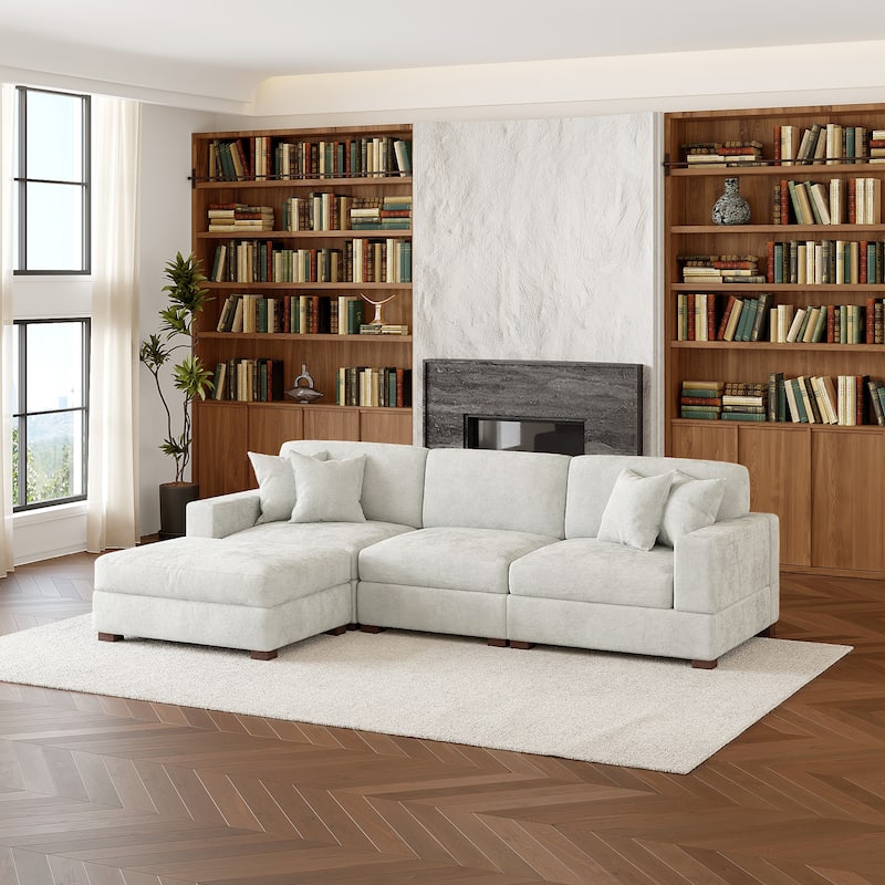 Oversized Chenille Modular Sectional Sofa Living Room Set with Ottoman
