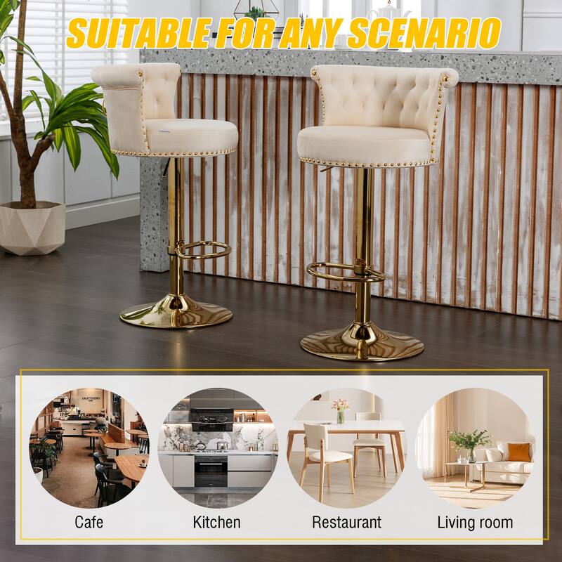 Set of 2 Velvet 360°Rotating Bar Chair, Handmade Backrest with One Click Adjustable Height Bar Chair, Very Soft Dining Chair