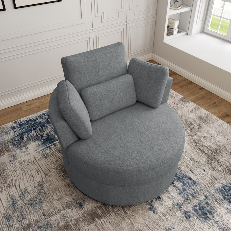 Chenille/Boucle Swivel Barrel Chair with Storage Ottoman