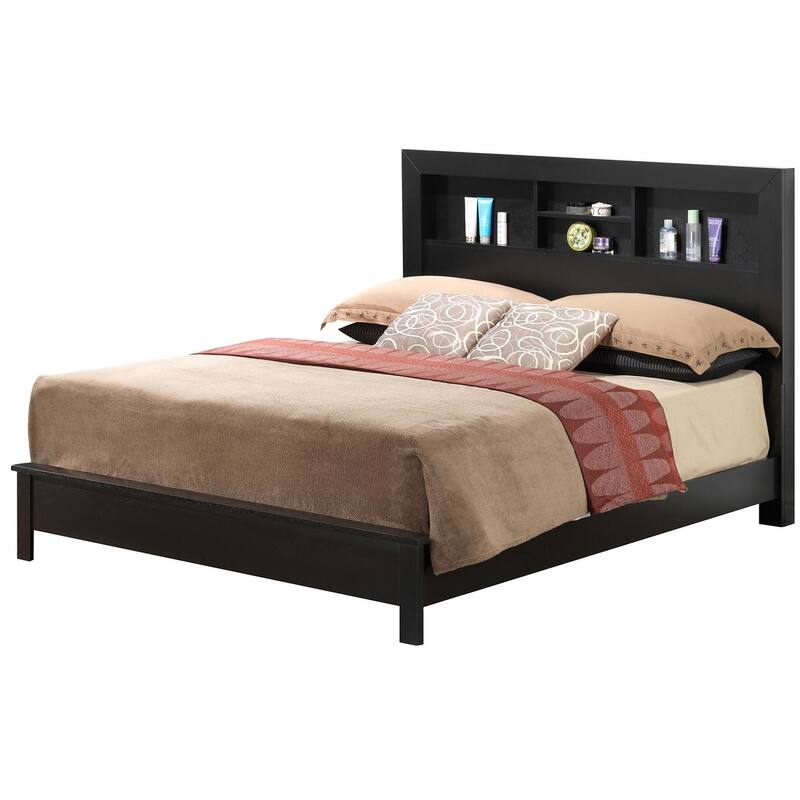 King Platform Bed with Storage Shelves - 87" - Black