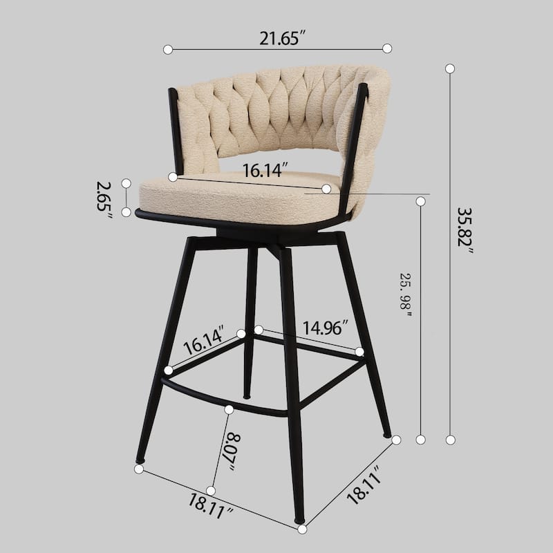 26" Bar Chair Suede Woven Bar Stool Set of 4 360 Swivel Arm Chairs w/ Back Footrest (Blue)