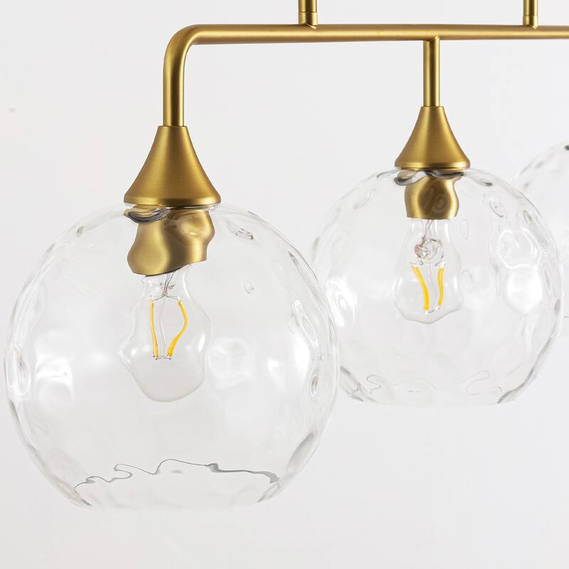 3-Light Modern Black/Brushed Gold Linear Chandelier for Kitchen Island with Clear Textured Glass Globe Shades