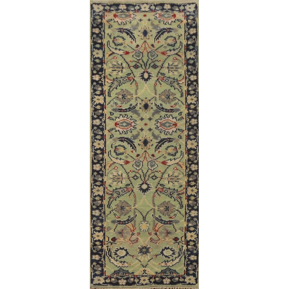 Hand-knotted Transitional Wool Carpet Green Oushak Rug Oriental Carpet Floral Area Rug Oriental Carpet - 8' 0'' X 2' 7''