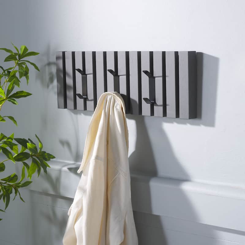 SAFAVIEH Cato 3-Hook Wall Mounted Coat Rack - 19"W x 1"D x 7"H - Grey