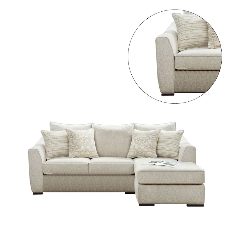Chenille Upholstered Sectional Sofa in Ivory Finish