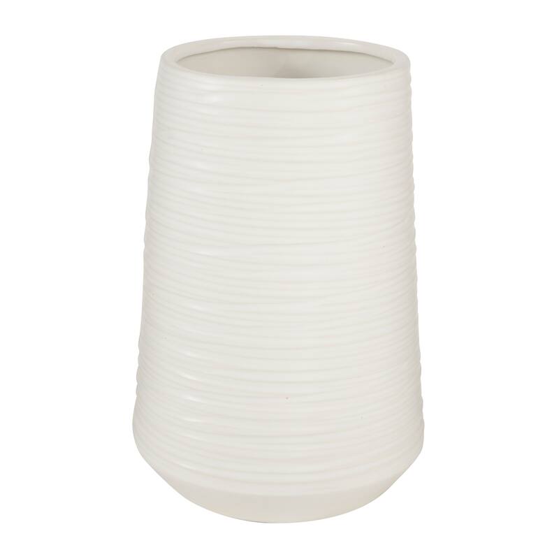 CosmoLiving by Cosmopolitan White Porcelain Ceramic Ribbed Decorative Vase