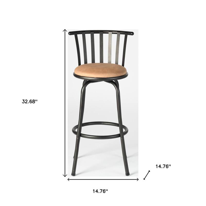 HomeRoots Set of Three Brown and Black Faux Leather and Iron Low Back Adjustable Height Swivel Bar Chairs