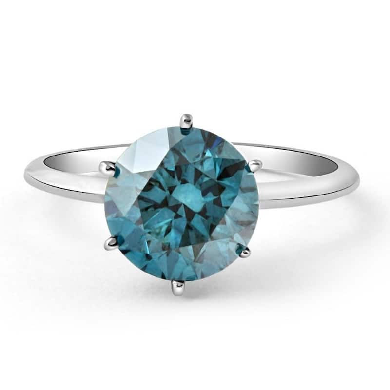 3 1/2Ct Blue Diamond Solitaire Engagement Ring Lab Grown in White Gold