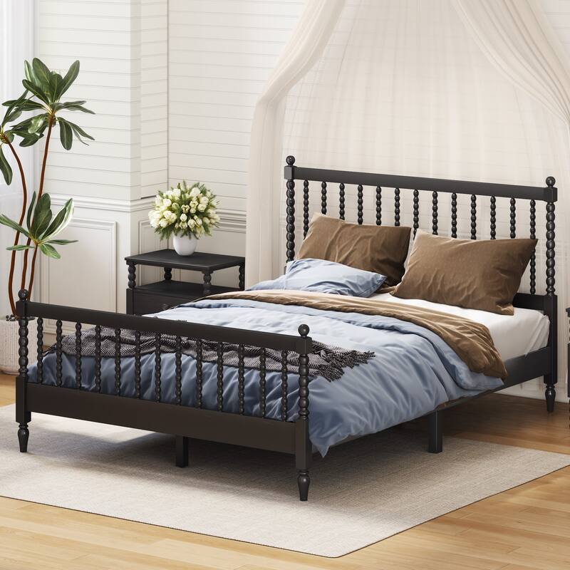 Queen Size Platform Bed with Headboard and Foorboard, Classic Paint