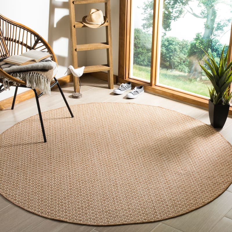 SAFAVIEH Courtyard Judi Indoor/ Outdoor Patio Backyard Rug - 6'7" x 6'7" Round - Natural/Cream