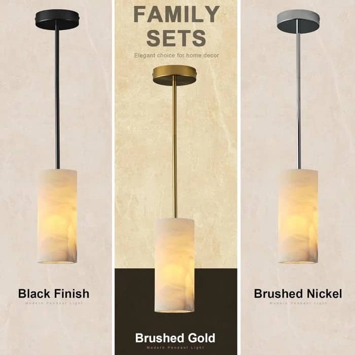 Dimmable LED Solid Brass Pendant Light with Spanish Alabaster Shade