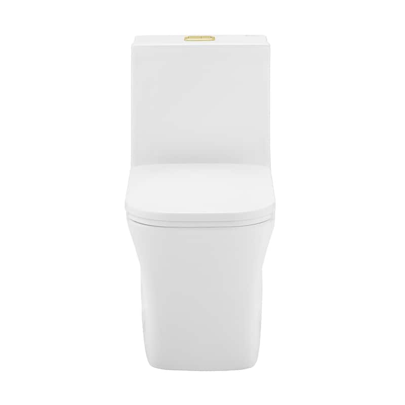 Bastille One Piece Square Toilet Dual Flush, Brushed Gold Hardware 1.1/1.6 Gpf - 26.05" x 14" 29.25" - 26.05" x 14" 29.25" - White