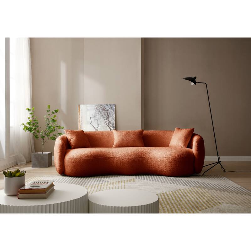 Orange Modern Curved Boucle Upholstered Couch - 41.30 x 93.60 x 26.90