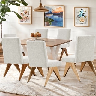 Mid Century Modern Farmhouse Dining Chairs Set of 6, Faux Sherpa