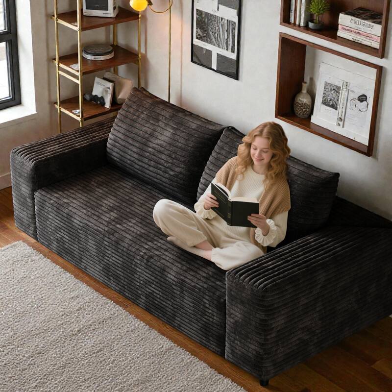 71" Corduroy 3-Seater Sofa, Deep Seat Comfy Couch with Wide Armrests, No-Assembly Soft Fabric Sofa for Living Room