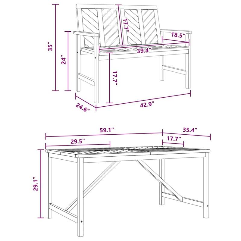vidaXL Garden Dining Set 3/7 pcs Brown 59.1" x 35.4" x 29.1 - 59.1" x 35.4" x 29.1