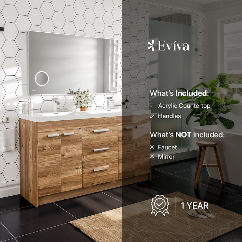 Lugano 60 in. Natural Oak DS Bath Vanity with Integrated Acrylic Sinks