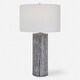 preview thumbnail 2 of 6, Glazed Stripe Table Lamp with Round Drum Shade - 27.5" - Blue and White