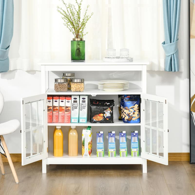HOMCOM Kitchen Storage Sideboard Cabinet with Open Shelf, Glass Door Cabinet and Adjustable Shelves