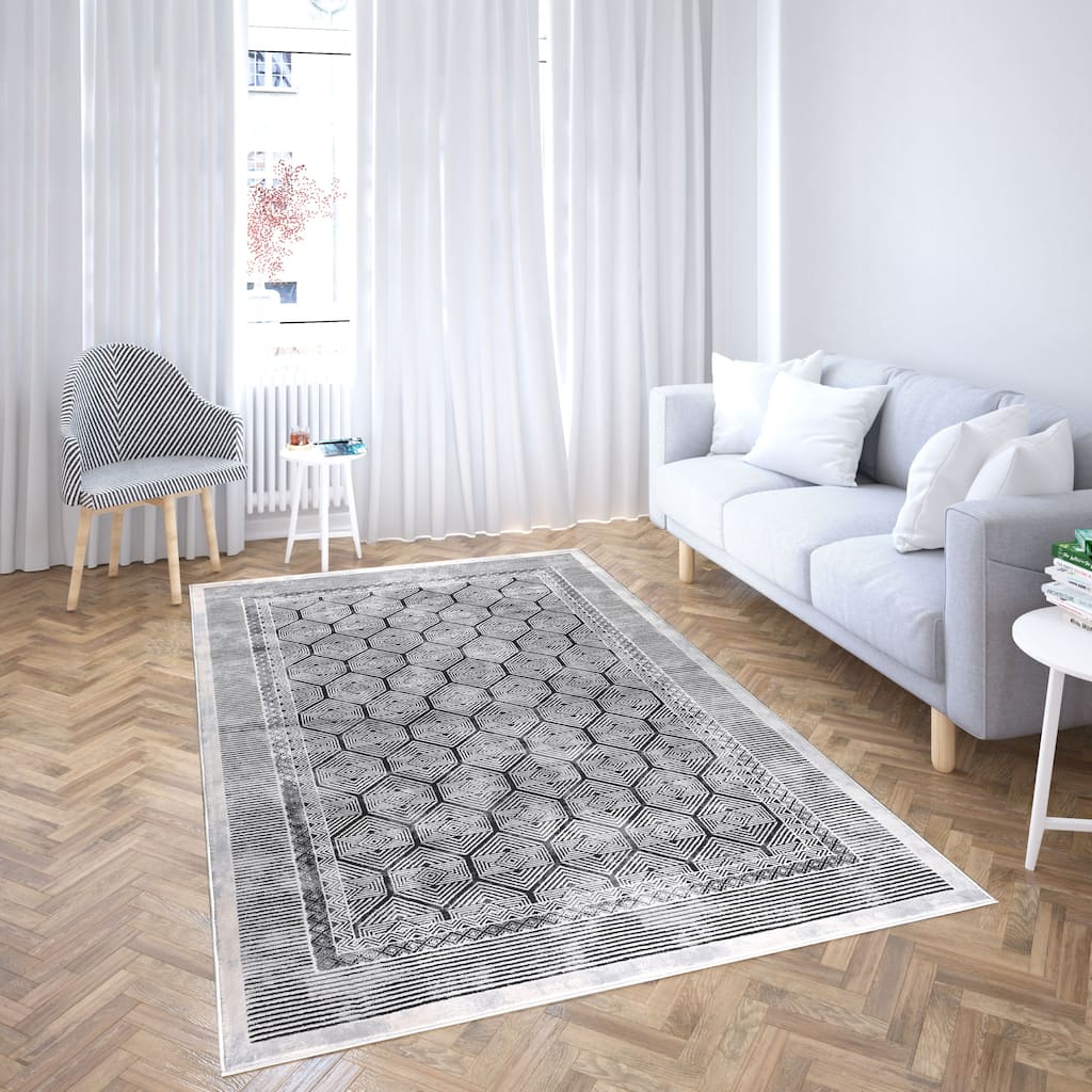 Marissa Collection Grey Geometric Transitional Area Rug