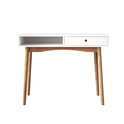 Writing Desk with Drawer Mid Century Modern Desk,Wood Home Office Desk with Solid Wood Table Feet for Home Office